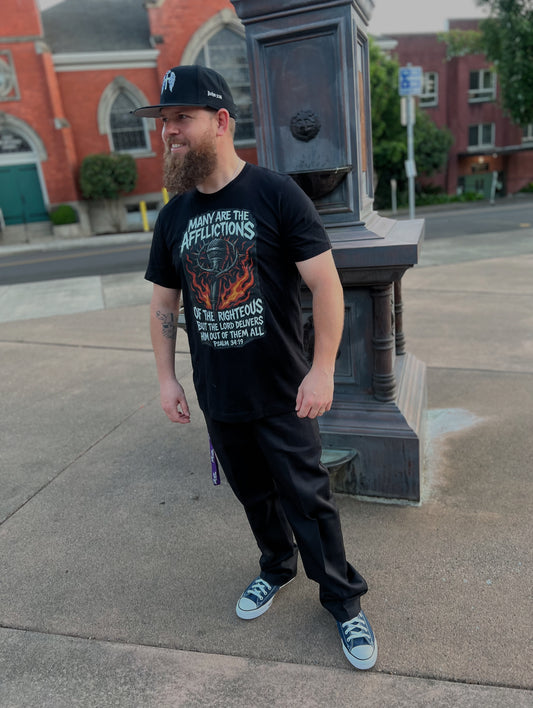Psalm 34:19 – Afflictions Tee
“Many are the afflictions of the righteous, but the Lord delivers.”